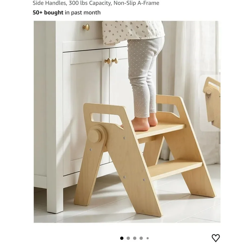 NEW Toddler Step Stool Non Slip Wooden Natural 300 LB Max
